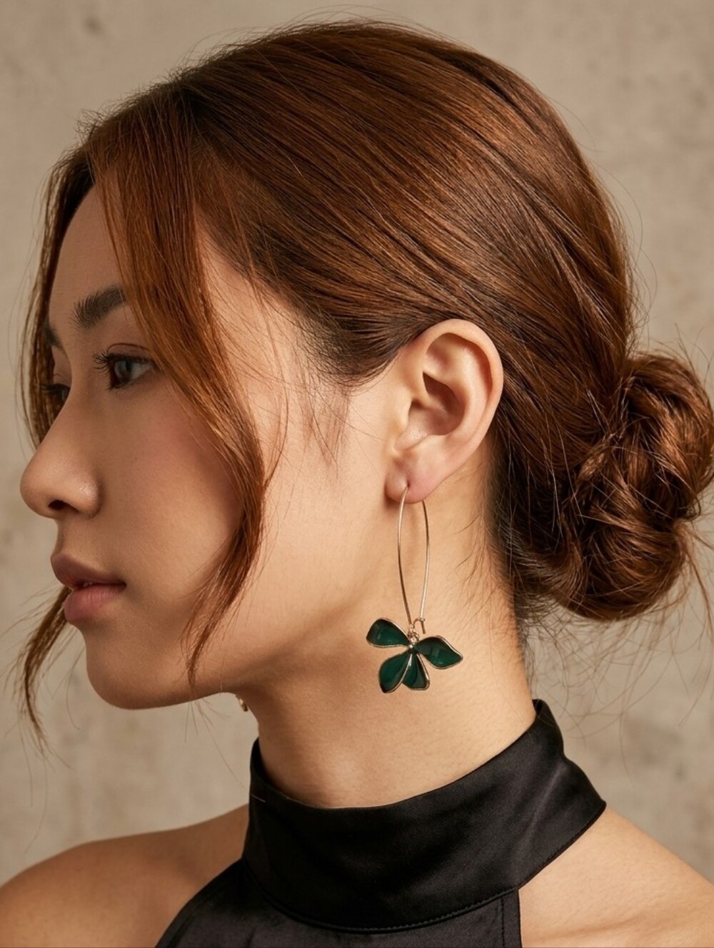 Green Petal Drop Hoop Earrings